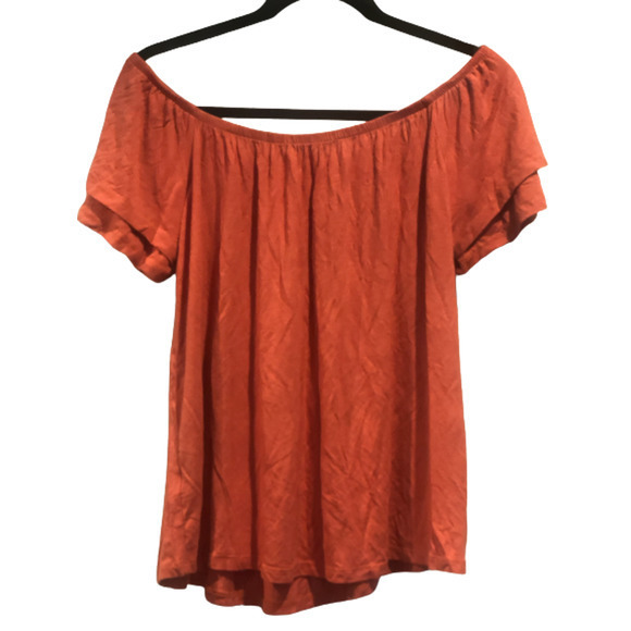 NWT Charlotte Russe Heart Hips Coral Pink‎ Off the Shoulders Ruffle Sleeve top - Picture 4 of 6